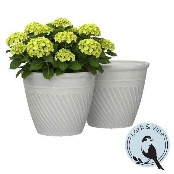 Lark & Vine Verona Resin Planter, Durable and Light Weight, 14.4" x 14.4" x 11.6", White, Set of 2