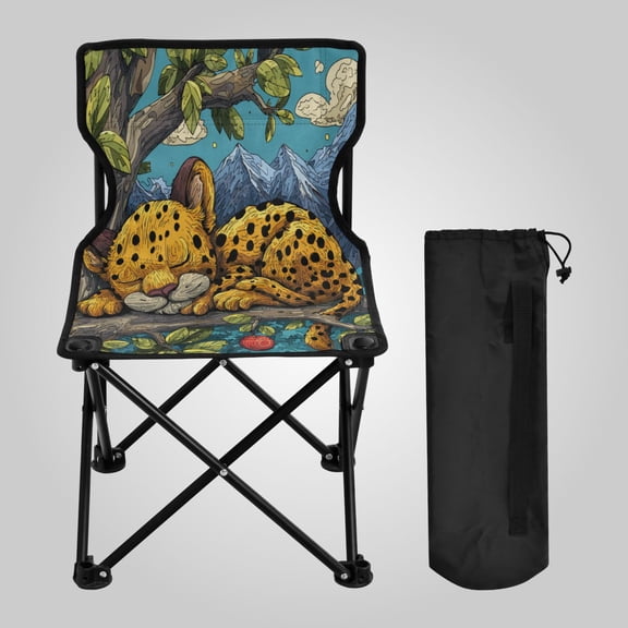 14.46x14.46x22.83in Folding Chair Camping Chair For Camping Picnicking Outdoor Beach and Travel A Cute Leopard Cub Sleeping