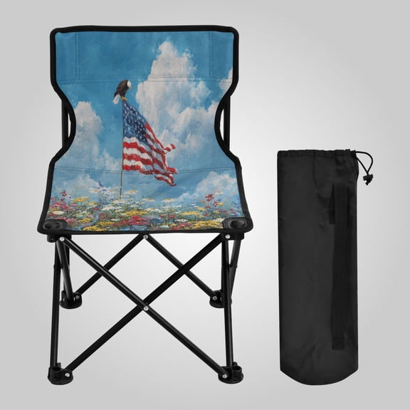 14.46x14.46x22.83in Folding Chair Camping Chair For Camping Picnicking Outdoor Beach and Travel American Flag Is Flying in The Wind