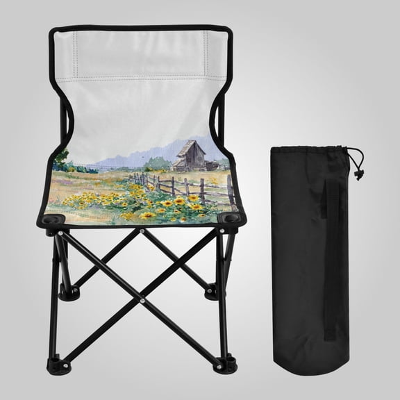 14.46x14.46x22.83in Folding Chair Camping Chair For Camping Picnicking Outdoor Beach and Travel Sunflowers by The Fence