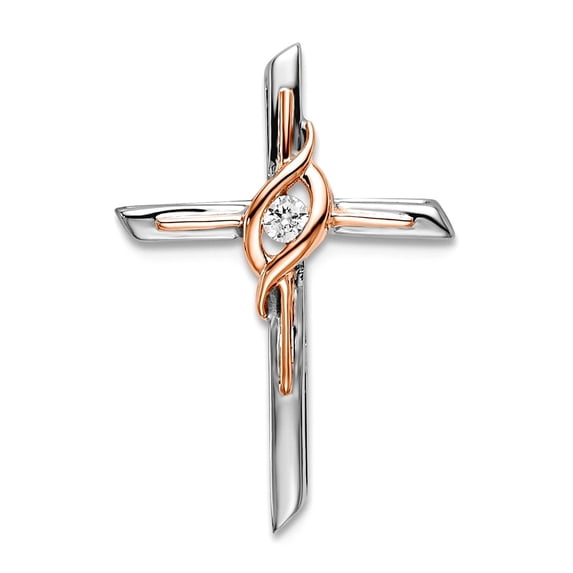 14.48mm 10k Solid Gold Two-tone White and Rose Diamond Religious Faith Cross Chain Slide Chain Necklace for Women and Me
