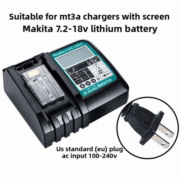 14.4V-18V 3A Charger with LCD Screen Replacement for Makita 18V Battery Charger DC18RA DC18RC DC18RD, Compatible with Makita Battery 18V-14.4V BL1815 BL1820 BL1830 BL1850 BL1860 BL1840 BL1430