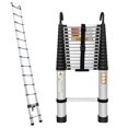 thumbnail image 1 of 14.4ft Aluminum Telescoping Ladder with 2 Removable Hooks, Adjustable Height, EN131, 330lbs Max Load, Portable Extension Folding Ladder Multi-purpose Ladder with Anti-Slip Rubber Feet, 1 of 1
