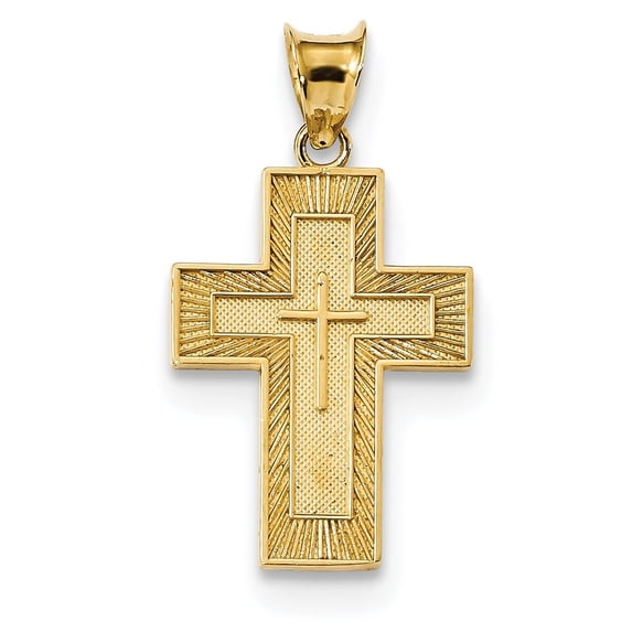 14.4mm 14k Textured Reversible Lords Prayer In Spanish Cross Pendant - 1.6 Grams
