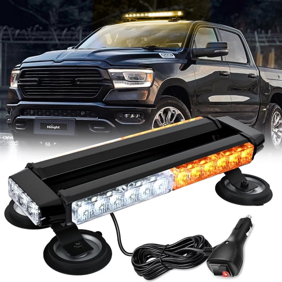 14.5" 30LED Strobe Light Bar Double Side Rooftop Warning Flashing Lights Amber White Safety Light Bars with Magnetic Base for Construction Vehicles Plow Trucks Pickup for Off-Road Utility Vehicles