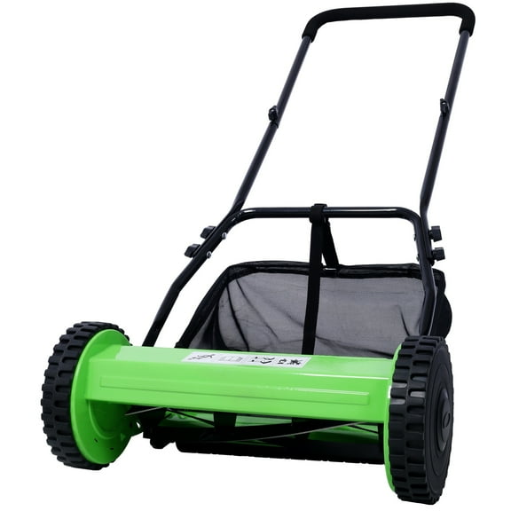 14" 5-Blade Push Reel Lawn Mower with Grass Catcher - Manual Eco-Friendly Lawn Mower