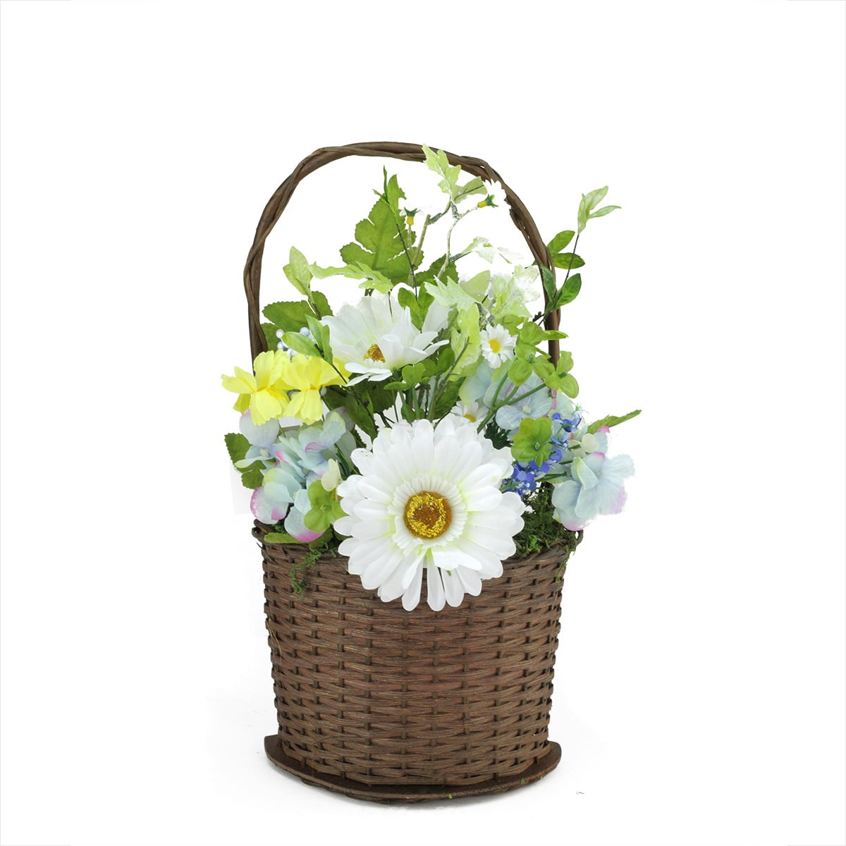 14.5" Blue and White Mixed Flower Artificial Spring Floral Arrangement with Basket