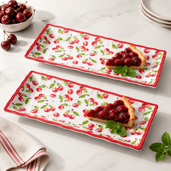 14.5" Cherry Serving Platters 2-Piece Set for Parties and Gatherings