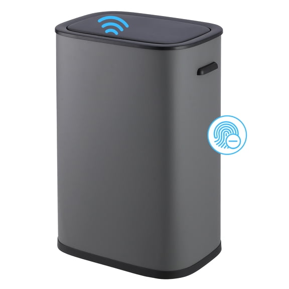 14.5 Gallon Motion Sensor Trash Can with Odor Control, Touchless Automatic Lid Kitchen & Bathroom Step Bin, Battery Powered, Soft Close, Polished Oval Design in Gray
