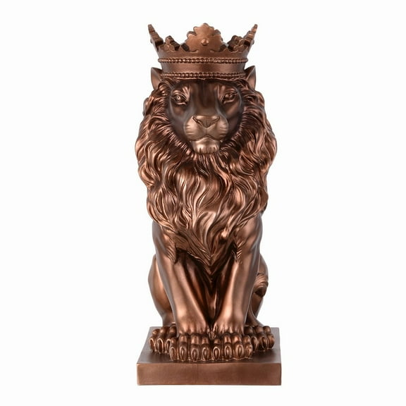Hi-Line Gift Ltd. 14.5" H Sitting Lion W/Crown Bronze Color Resin Statue