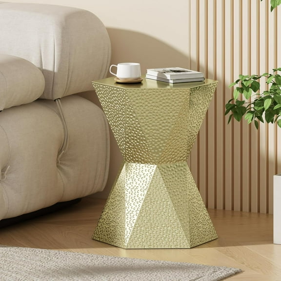 14.5" Hexagon Metal Hollow End Table, Modern Luxury Metal Side Table, Heavy Duty Small Gold Bedside Table Nightstand Accent Table Living Room Table for Living Room Bedroom, No Assemble