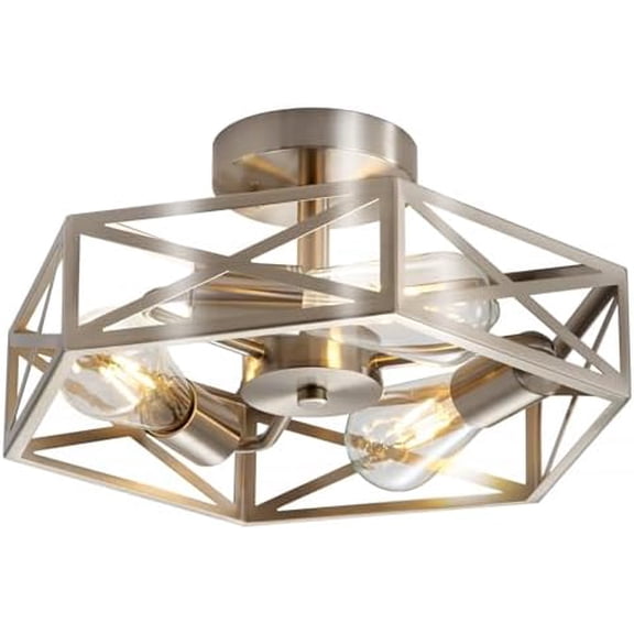 14.5 Inch Ceiling Light Fixtures, Indoor Brushed Nickel Semi Flush Mount Ceiling Lights, 3-Light Cage Metal Close to Ceiling Lights for Bedroom, Living Room, Kitchen$$Tools & Hardware Other