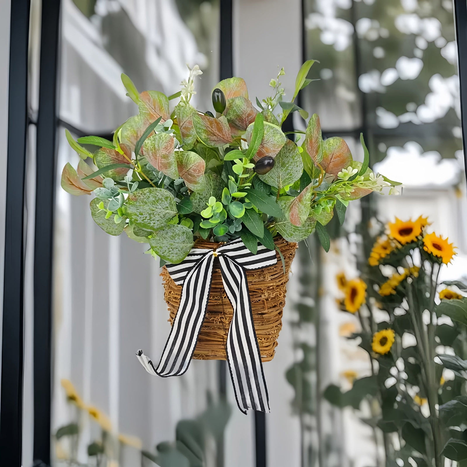 14.5 Inch Easter Faux Flower Door Hanging Basket, Plastic Vine Wreath ...