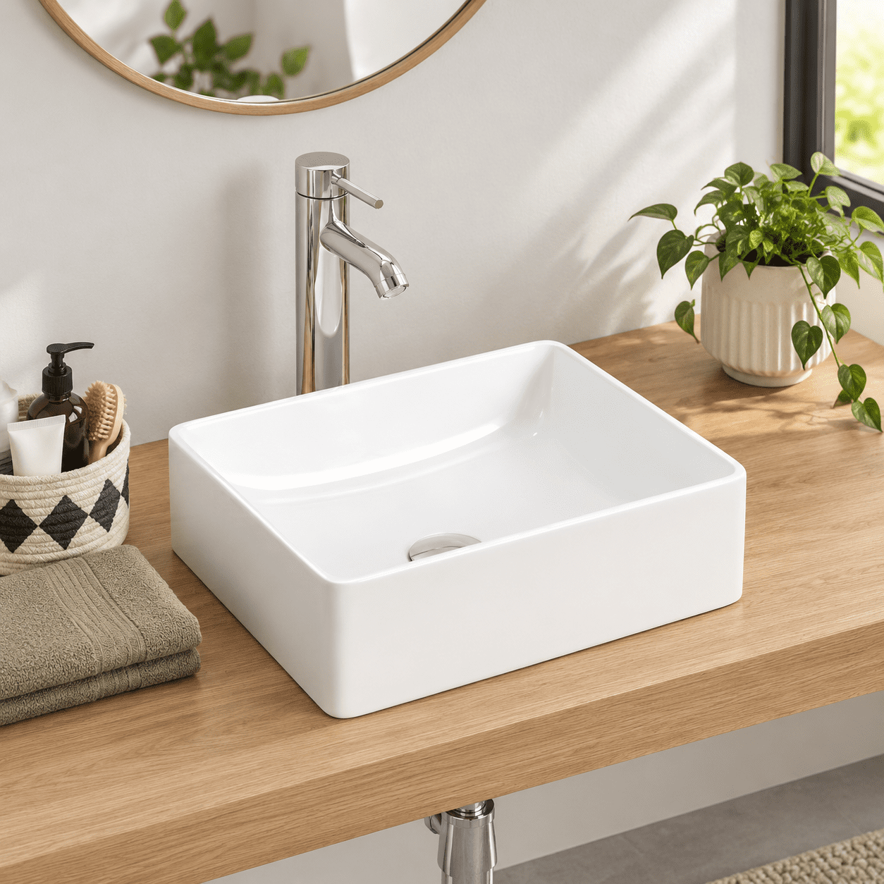 14.5 Inch Rectangular White Porcelain Vessel Sink for Compact Bathrooms ...