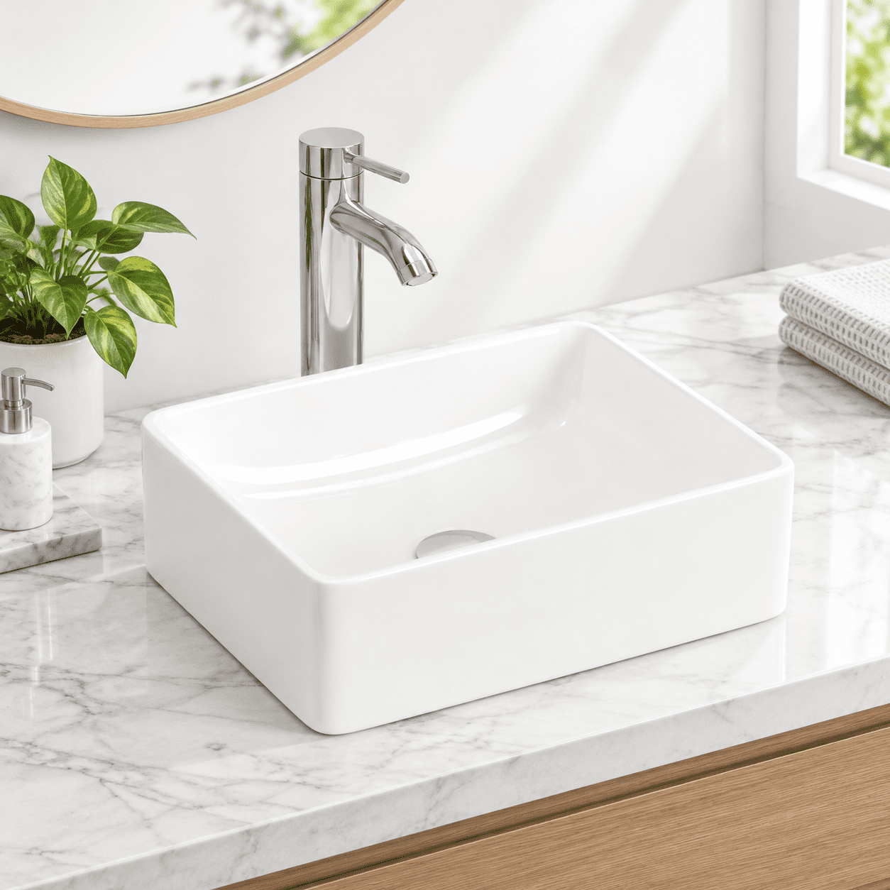 14.5 Inch Rectangular White Porcelain Vessel Sink for Compact Bathrooms ...