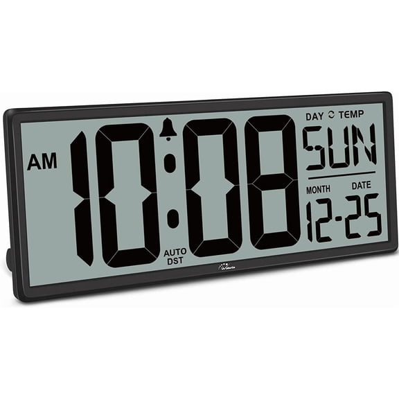 14.5'' Large Digital Wall Clock Battery Operated with Jumbo Numbers, Temperature and Date - Easy to Read and Set, Auto DST