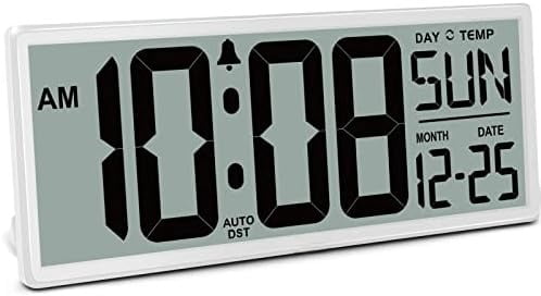 14.5'' Large Digital Wall Clock Battery Operated with Jumbo Numbers, Temperature and Date - Easy to Read and Set, Auto DST