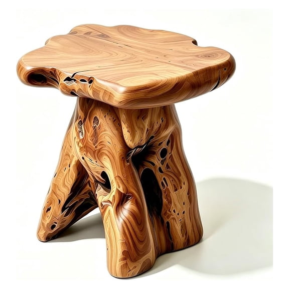 14.5" Natural Cedar Stump Stool, Wood Side Table & Rustic End Table, Small Live Edge Plant Stand, Handmade Mushroom Stool for Living Room, Outdoor, Patio