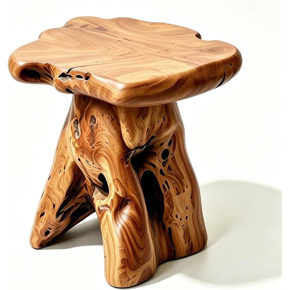 14.5" Natural Cedar Tree Stump Stool, Unique Wood Side Table & Rustic End Table, Small Live Edge Plant Stand, Handmade Mushroom Stool for Living Room, Outdoor, Patio