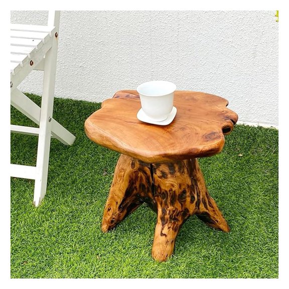 14.5" Natural Cedar Tree Stump Stool - Wood Side Table & Rustic End Table, Small Live Edge Plant Stand, Handmade Mushroom Stool for Living Room, Outdoor, Patio