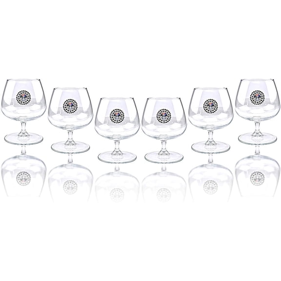 14,5 Oz Swarovski Jeweled Brandy GLASSES w/Rhinestones "Brooch", Set of 6