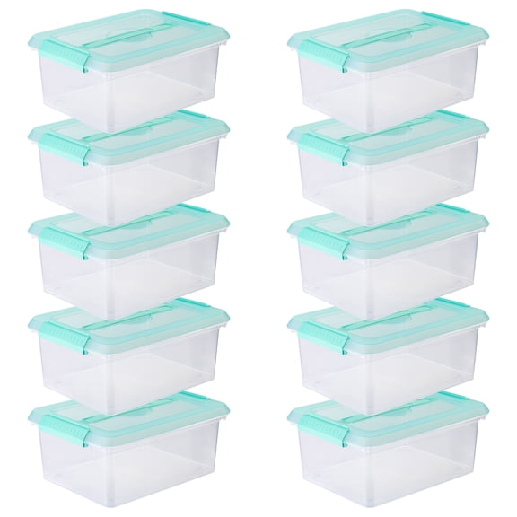 14.5 Qt. Mint Storage Bins with Lids by Simply Tidy â€“ Plastic Stackable Containers for Crafts - Home & Office Organization - 10 Pack