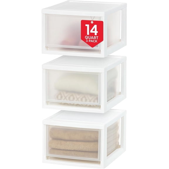 14.5 Qt. Plastic Drawer Storage Organizer Stacking Drawers, 3-Pack, Stackable Unit with Sliding Drawer for Clothes Bedroom Kitchen Under Sink Pantry Craft Room Bathroom Dorm Office, White