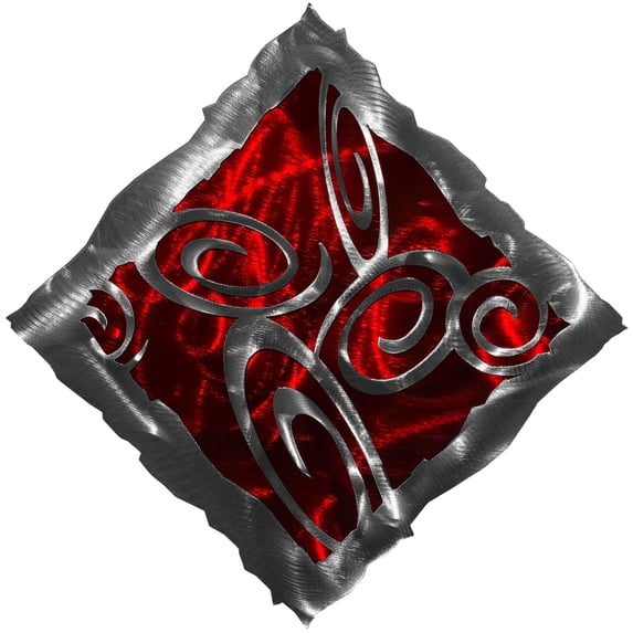14.5" Square Modern Abstract Metal Wall Art Home Décor with Swirl Design - Red