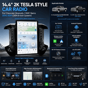 Car Radio for Chevrolet Silverado GMC Sierra 2014-2019 Stereo Replacement Head Unit 14.4 Inch 2K IPS Touch Screen Tesla Style Carplay Android Auto GPS Navigation Multimedia Play OEM 8 Inch