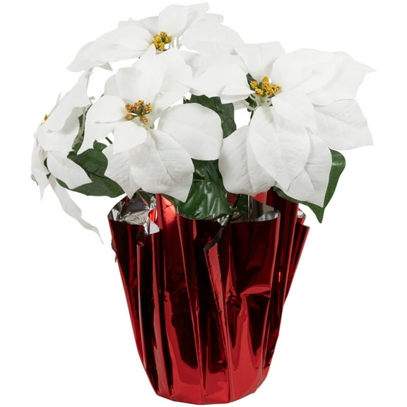 Northlight Artificial Christmas Poinsettia with Wrapped Base - 14.5" - White and Red