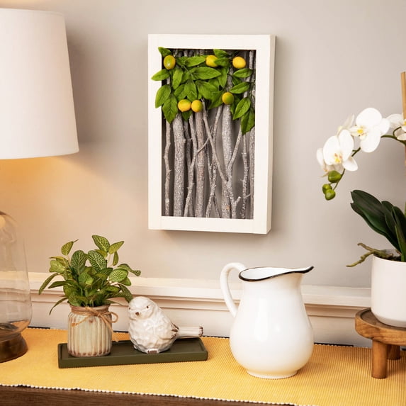 Northlight Lemon Tree Birch Branch Framed Wall Art - 14.5" x 9" - White and Green