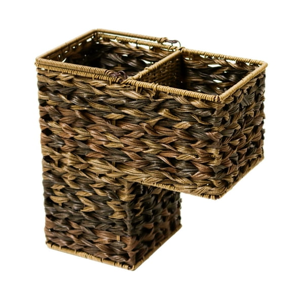 14.5 in Plastic Wicker Storage Stair Basket with Handle (Brown)