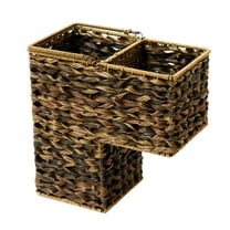 14.5 in Plastic Wicker Storage Stair Basket with Handle (Brown)