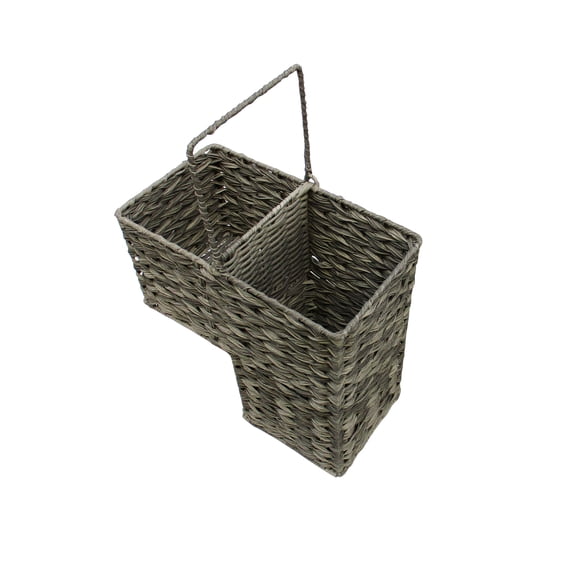 14.5 in Plastic Wicker Storage Stair Basket with Handle (Grey)