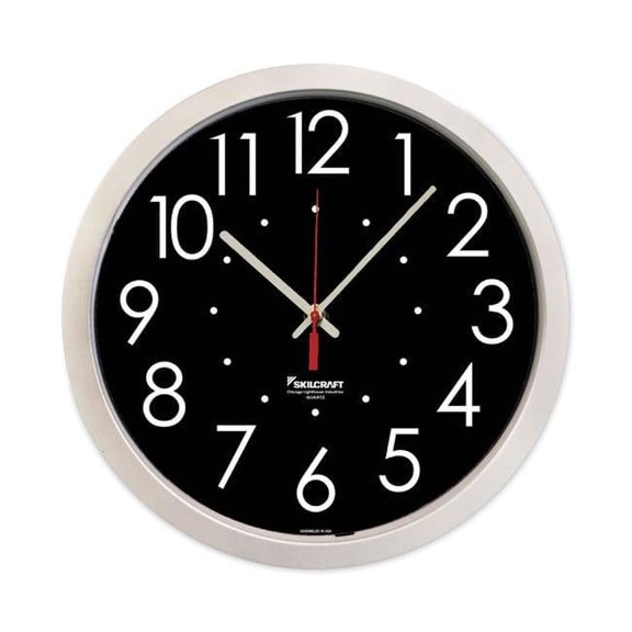 14.5 in. Skilcraft High Contrast Quartz Wall Clock Silver