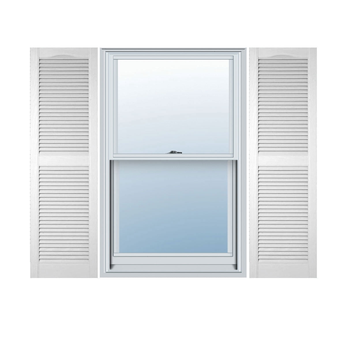 14.5 in. W x 43 in. H Builders Edge, Standard Cathedral Top Center Mullion, Open Louver Shutters, Includes Matching Installation Spikes, 117 - Bright White