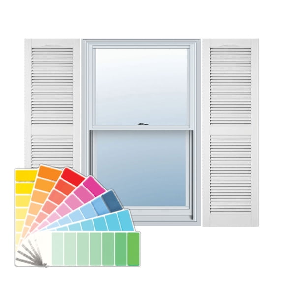 14.5 in. W x 48 in. H Builders Edge, Standard Cathedral Top Center Mullion, Open Louver Shutters, Includes Matching Installation Spikes, 030 - Paintable