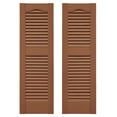 thumbnail image 1 of 14.5 in. W x 55 in. H , Standard Cathedral Top Center Mullion, Open Louver Shutters, Includes Matching Installation Spikes (Per Pair), 471 - Treated Cedar, 1 of 8