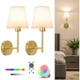 thumbnail image 1 of 14.5 inch Battery Operated Wall Sconce Set of 2,Gold Rechargeable Wall Lights with 5200mAh Dimmable Detachable Bulbs and Remote,9 Colors Wireless Sconces for Bedroom Living Room Hallway Decor, 1 of 8