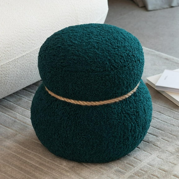 14.56" Snowman Shape Ottoman,Teddy Fuzzy Ottoman,Cute Foot Rest,Foot Rest for Couch,Modern Soft Small Ottoman for Living Room,Apartment,Small Space (Blue Green)