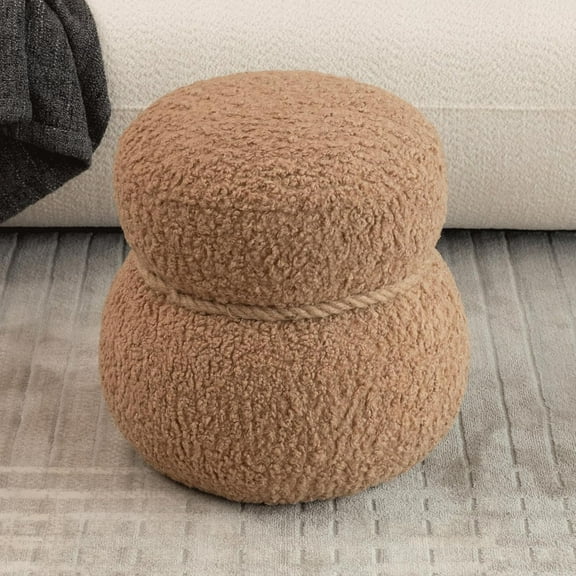 14.56" Snowman Shape Ottoman,Teddy Fuzzy Ottoman,Cute Foot Rest,Foot Rest for Couch,Modern Soft Small Ottoman for Living Room,Apartment,Small Space (Brown)