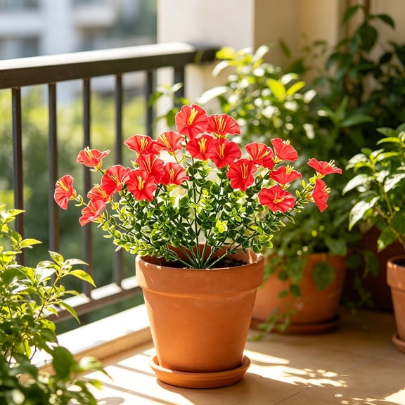 14.56In Artificial Trumpet Flower Bushes, Plastic Realistic Fake Outdoor Plants, Bendable Faux Floral Stems for Porch Balcony Garden Patio Window Box & Wedding Home Decor,Hot Pink