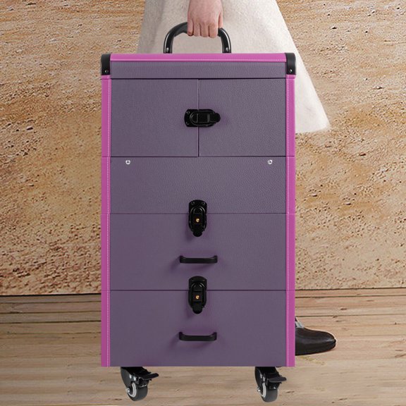 14.57*9.45*25.98in Free Standing Lockable Portable Cosmetic Organizer Trolley for Makeup Contests Wedding Makeup Scenarios