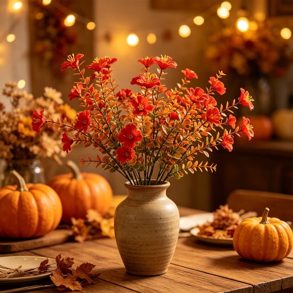 14.57 Inch Artificial Fall Flower Bush, Faux Autumn Floral Stem with Gradient Autumn Foliage for Vase Arrangement Thanksgiving Table Mantel Decor