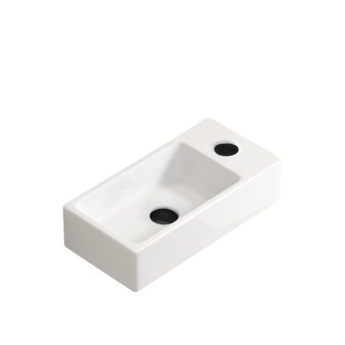 14.57" Wall Hung Ceramic Basin Sink - Right Hand Tap Hole, Small Rectangle Cloakroom Sink, Milk White Vitreous China Wash Basin