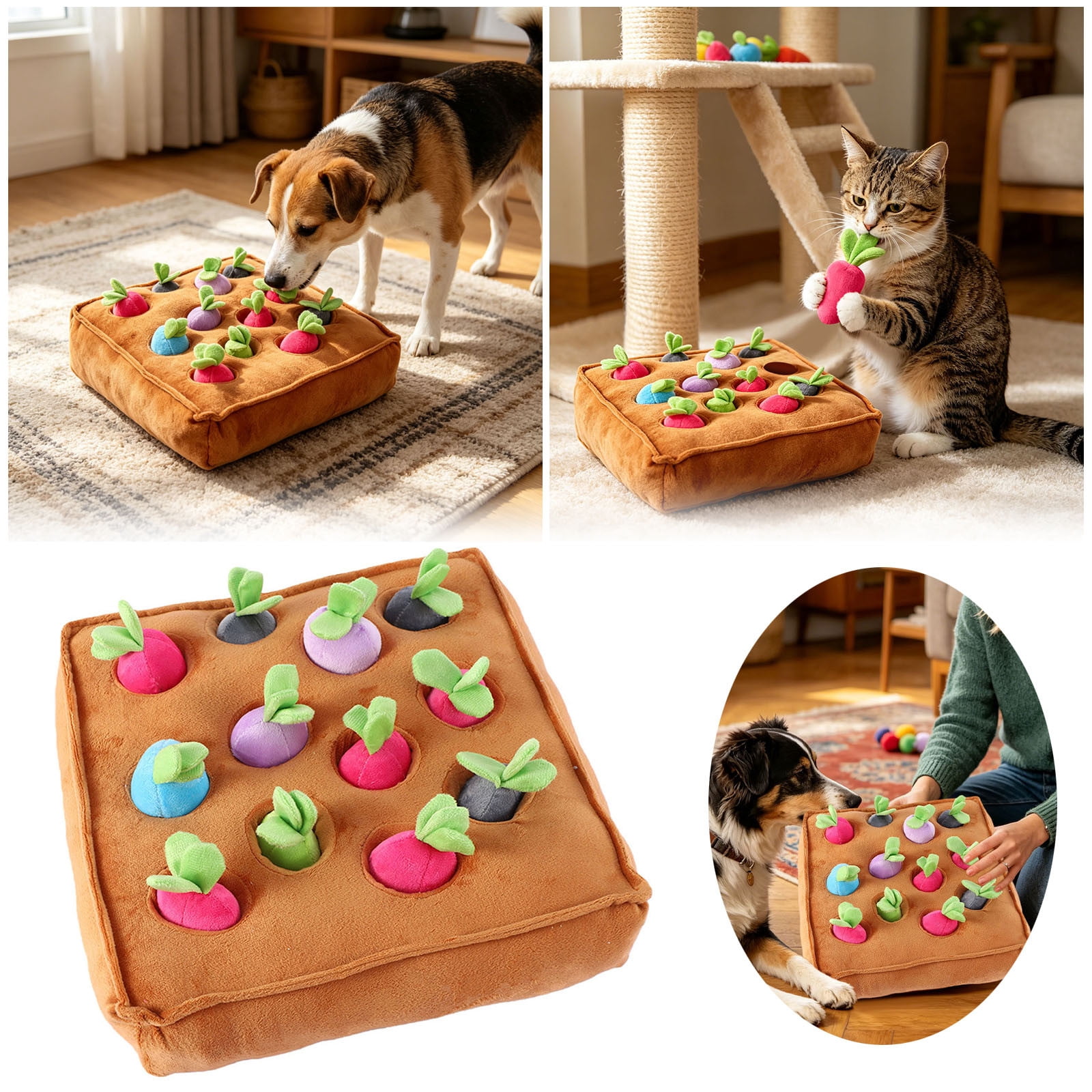 14.57-inch Interactive Hide-and-Seek Carrot Pull Plush Toy for Dogs & Cats, Enrichment Snuffle Mat with Crinkle Vegetables, Mental Stimulation Chew Toy for Indoor Play, Boredom Relief & Pet Bonding