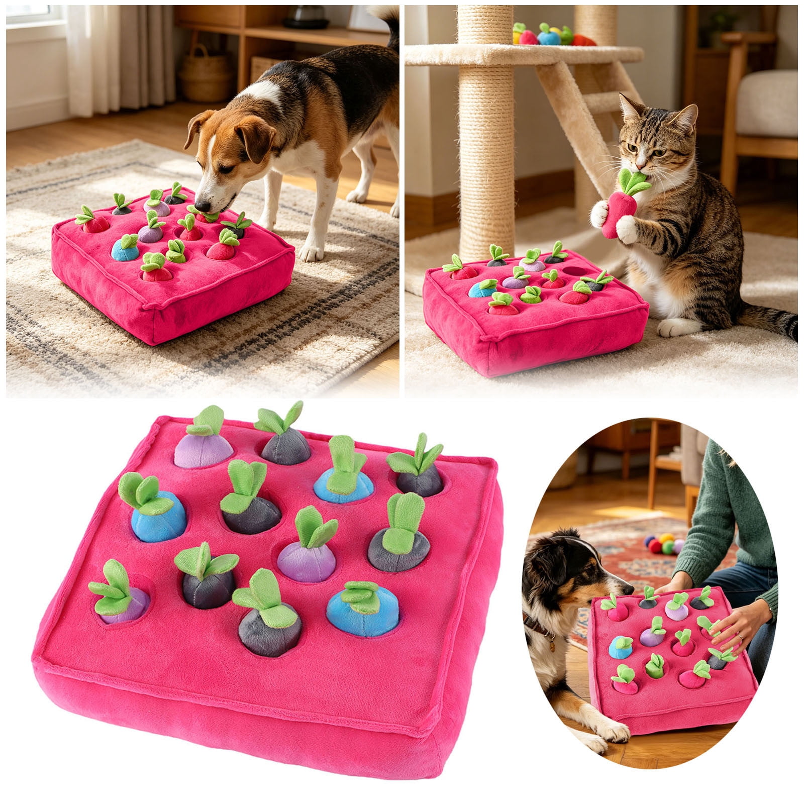 14.57-inch Interactive Hide-and-Seek Carrot Pull Plush Toy for Dogs & Cats, Enrichment Snuffle Mat with Crinkle Vegetables, Mental Stimulation Chew Toy for Indoor Play, Boredom Relief & Pet Bonding
