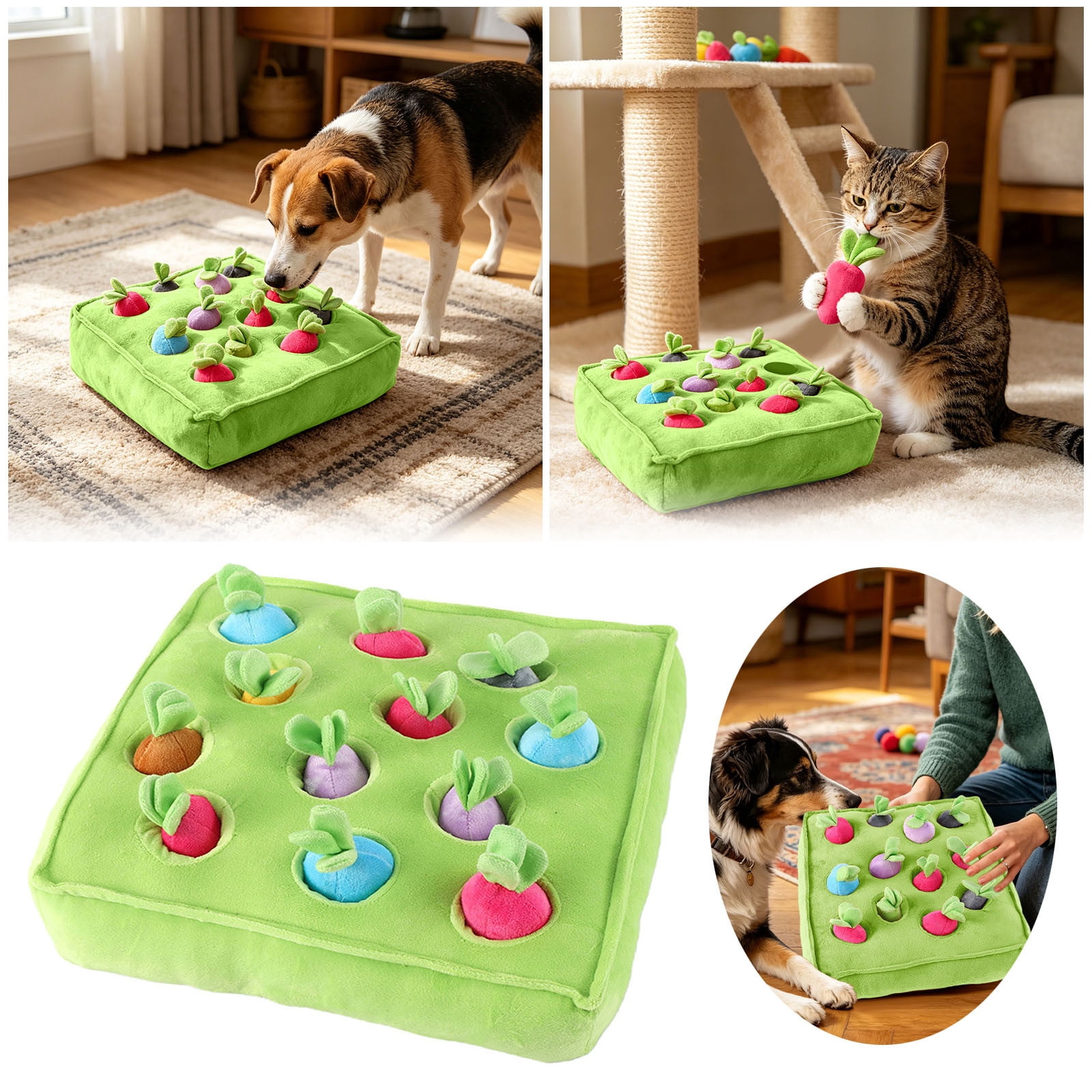 14.57-inch Interactive Hide-and-Seek Carrot Pull Plush Toy for Dogs & Cats, Enrichment Snuffle Mat with Crinkle Vegetables, Mental Stimulation Chew Toy for Indoor Play, Boredom Relief & Pet Bonding