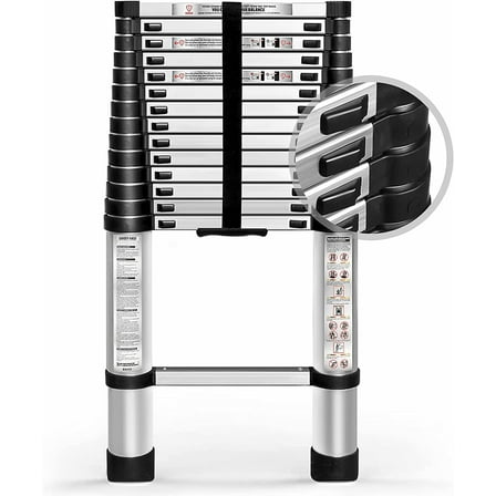 14.5FT / 4.4M Aluminum extendable Telescoping Ladders, Folding Ladders with one-Button Retractable Extension Ladder, Portable Ladder for Home and Outdoor Work, Load Capacity 330 pounds