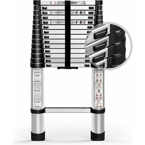 14.5FT / 4.4M Aluminum extendable Telescoping Ladders, Folding Ladders with one-Button Retractable Extension Ladder, Portable Ladder for Home and Outdoor Work, Load Capacity 330 pounds